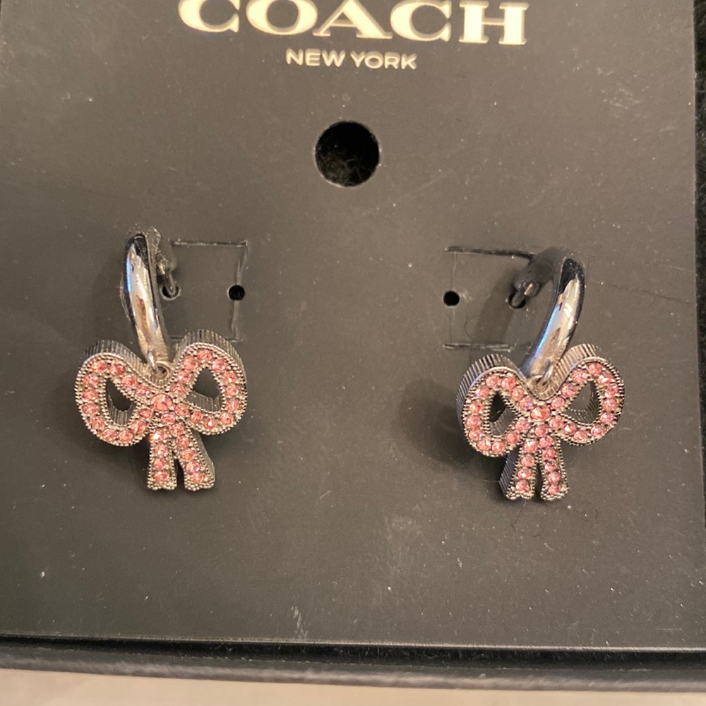 COACH silver and pink bow earrings. New!